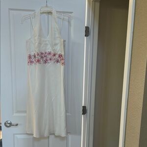 Ann Taylor Cream Midi Dress with Pink Floral Accents